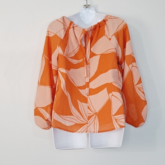 A New Day Two Tone Boho‎ Coral Tropical Flower Blouse - Picture 7 of 12